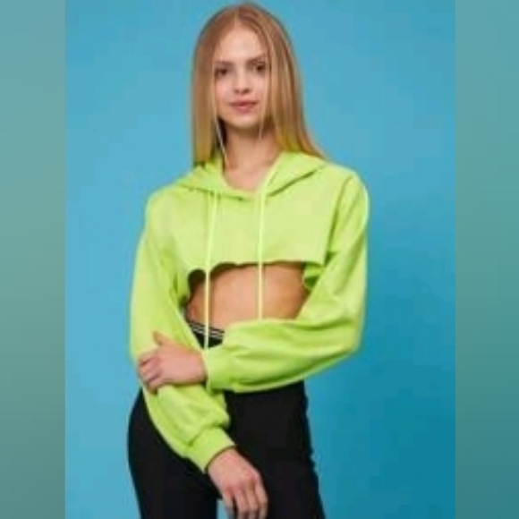 SHEIN Neon Yellow Crop Hoodie - Picture 4 of 4